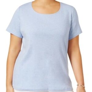 Karen Scott Heathered Scoop Neck Tee Casual Top Blue